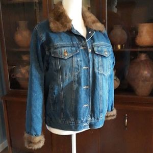 KC Collections denim fur accent jacket size S